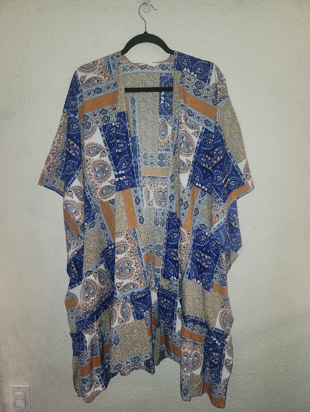💙🧡💛NWOT Ces Femme "Patchwork Print Open Front Kimono" Sz Med-Oversized💛🧡💙 - Picture 2 of 11